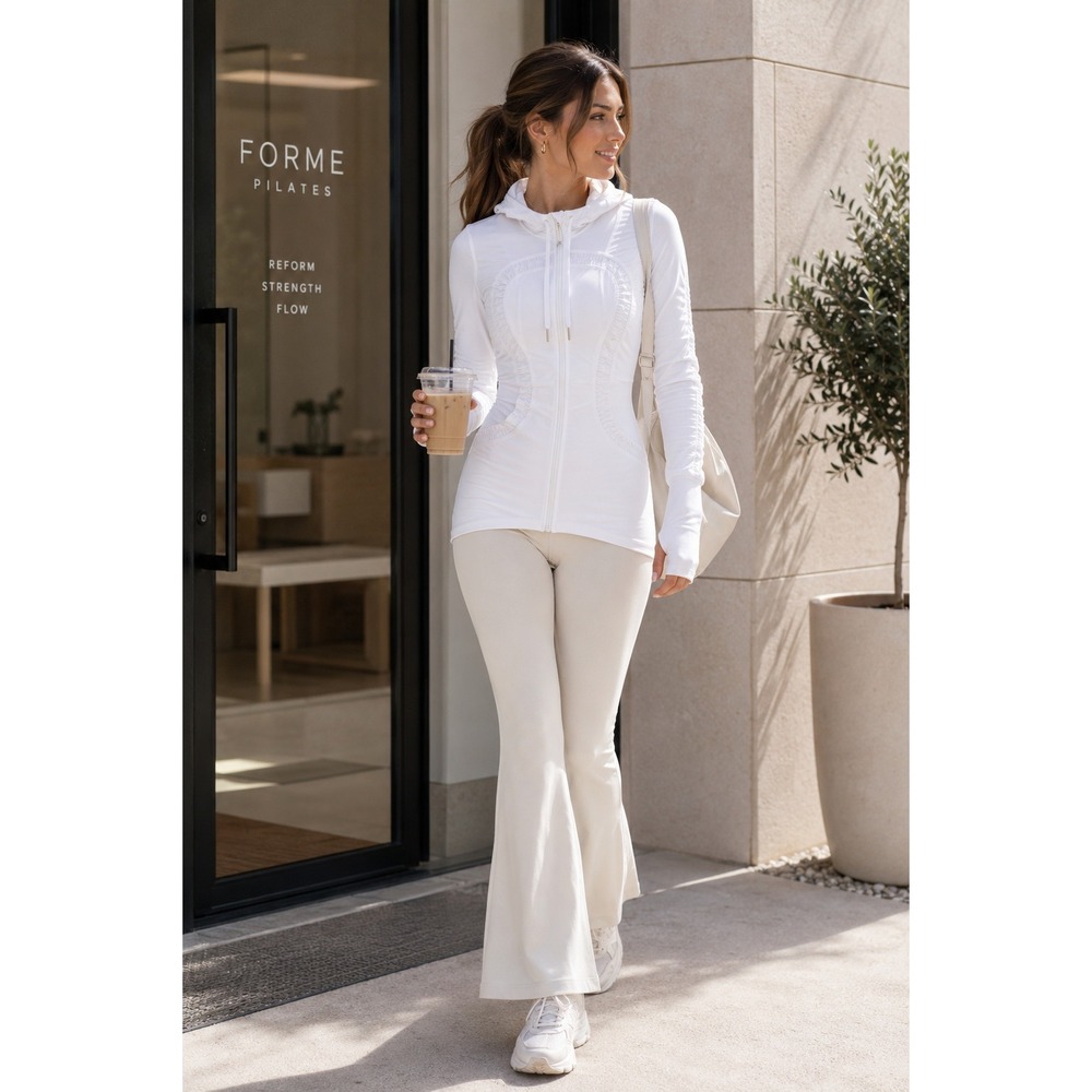 Lululemon Dance‎ Studio Jacket Women 12 White Ruched Hooded Full Zip Activewear
